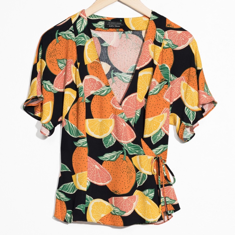 & Other Stories Citrus Print Wrap Blouse